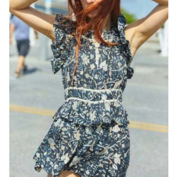 Ulla Johnson Endah Cotton Floral Print Ruffle Playsuit Romper Women's Size 6 - Picture 14 of 16